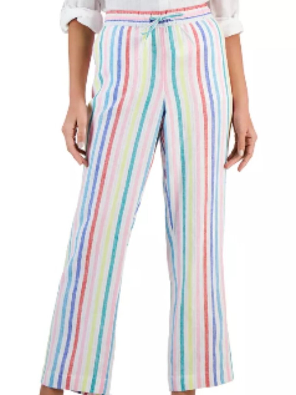 Charter Club Luxury Linen Colorful Striped Drawstring Pants Large